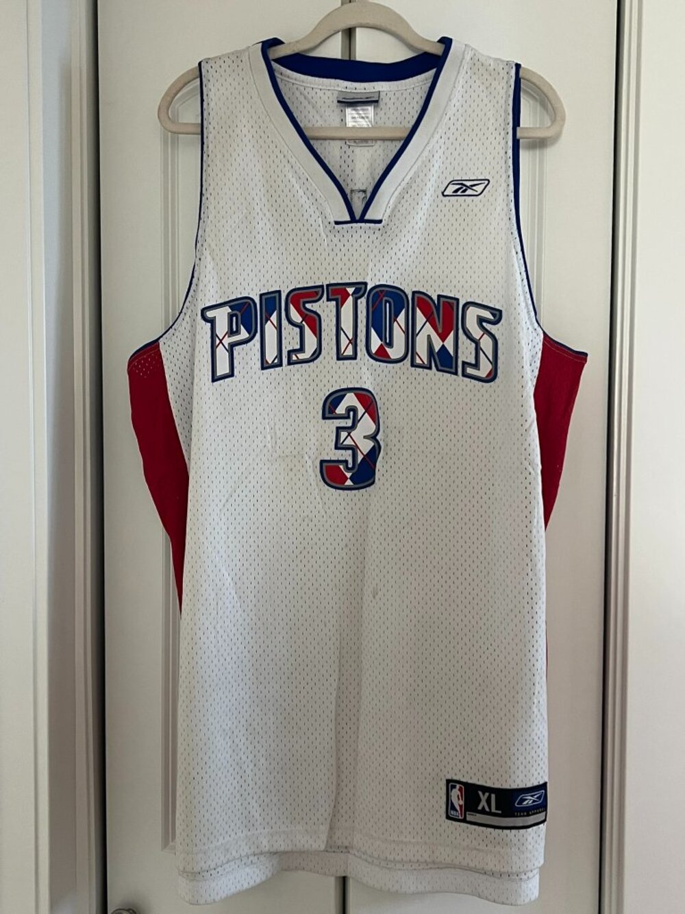 Reebok Detroit Pistons Ben Wallace's Retired #3 in Red/White/Blue Plaid
